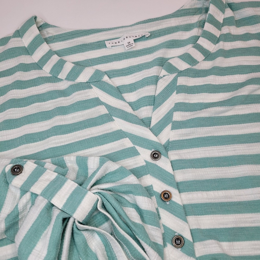 Jane + Delancey Striped Top Womens 3X Mint Green Excellent Roll Tab Henley